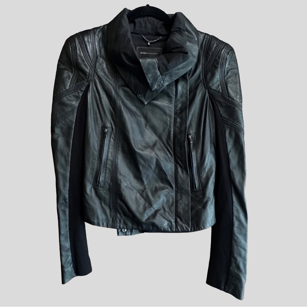 BCBGMaxAzria Orson Crop Lamb Leather Moto Biker Jacket Size XS